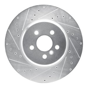 BMW 530E Brake Rotor (1) - Front Left - R1 Concepts - Drilled & Slotted - Silver - `17-`25